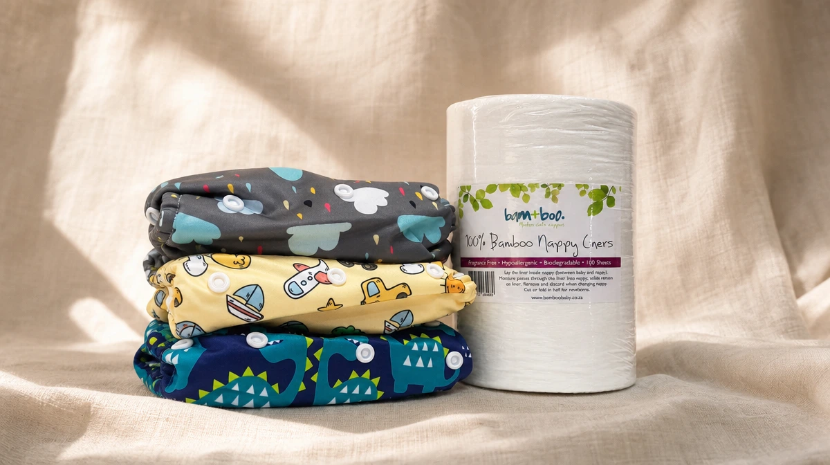 Bamboo Baby Starter Kit — 3 cloth nappies and bamboo liners, under R600
